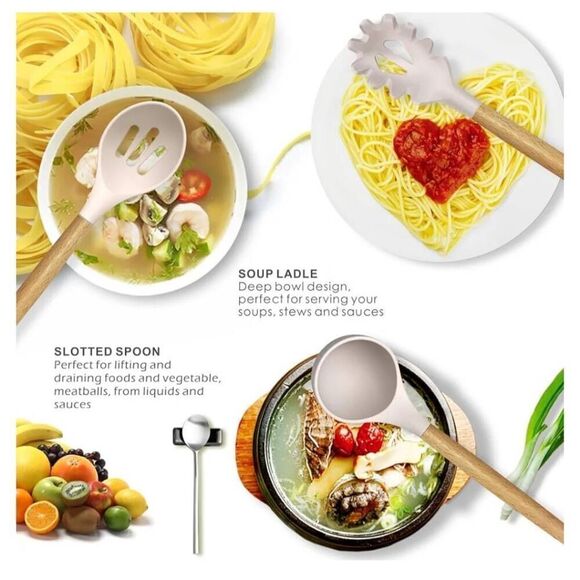 Silicone Cooking Utensils Set - 446°F Heat Resistant Silicone Kitchen Utensils - Picture 3 of 7